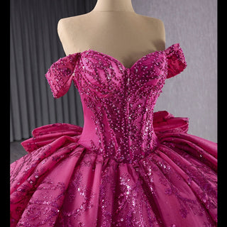 Puffy Off the Shoulder Ball Gown Rose Quinceanera Dress - Rosymae