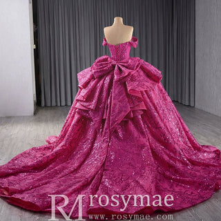 Puffy Off the Shoulder Ball Gown Rose Quinceanera Dress - Rosymae