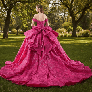 Puffy Off the Shoulder Ball Gown Rose Quinceanera Dress - Rosymae