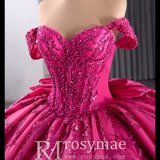 Puffy Off the Shoulder Ball Gown Rose Quinceanera Dress - Rosymae