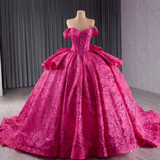 Puffy Off the Shoulder Ball Gown Rose Quinceanera Dress - Rosymae