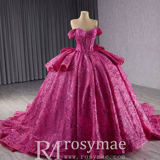 Puffy Off the Shoulder Ball Gown Rose Quinceanera Dress - Rosymae