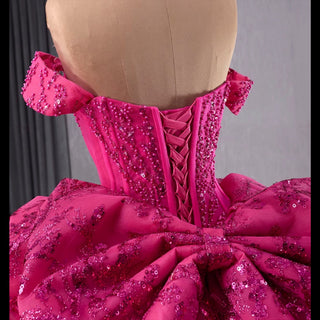 Puffy Off the Shoulder Ball Gown Rose Quinceanera Dress - Rosymae