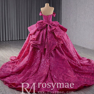 Puffy Off the Shoulder Ball Gown Rose Quinceanera Dress - Rosymae