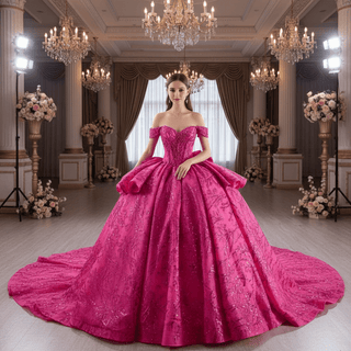 Puffy Off the Shoulder Ball Gown Rose Quinceanera Dress - Rosymae