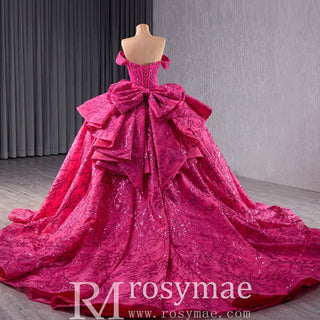 Puffy Off the Shoulder Ball Gown Rose Quinceanera Dress - Rosymae