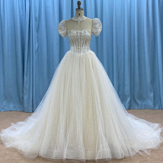 Trendy Design A-line Tulle Lace Wedding Dress with Detachable Top
