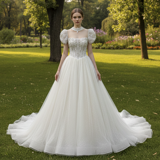 Trendy Design A-line Tulle Lace Wedding Dress with Detachable Top