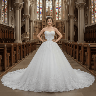 Puffy Skirt Ball Gown Bridal Wedding Dresses with Long Train - Rosymae