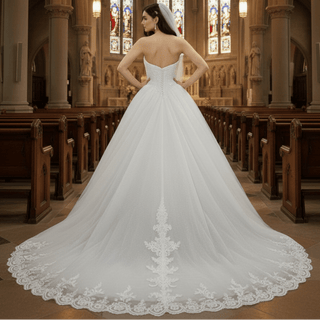 Puffy Skirt Ball Gown Bridal Wedding Dresses with Long Train - Rosymae