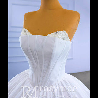 Puffy Skirt Ball Gown Wedding Dress Strapless Corset Bridal Gown - Rosymae