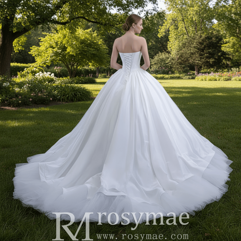 Puffy Skirt Ball Gown Wedding Dress Strapless Corset Bridal Gown - Rosymae