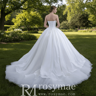 Puffy Skirt Ball Gown Wedding Dress Strapless Corset Bridal Gown - Rosymae