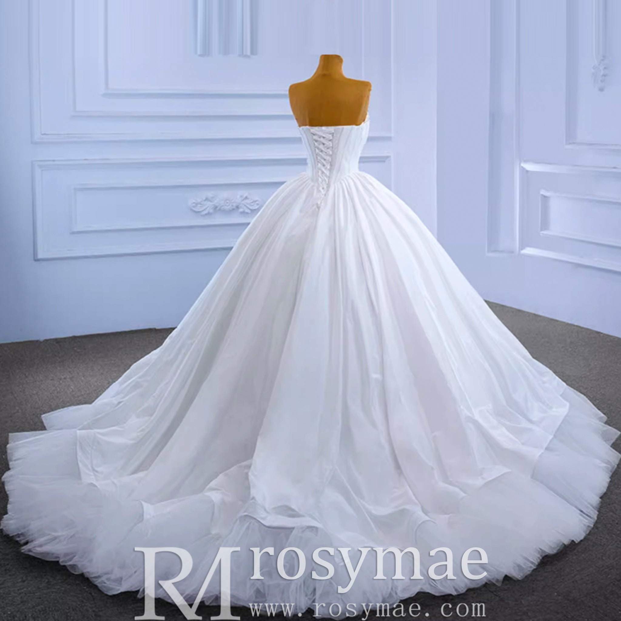 Puffy Skirt Ball Gown Wedding Dress Strapless Corset Bridal Gown - Rosymae