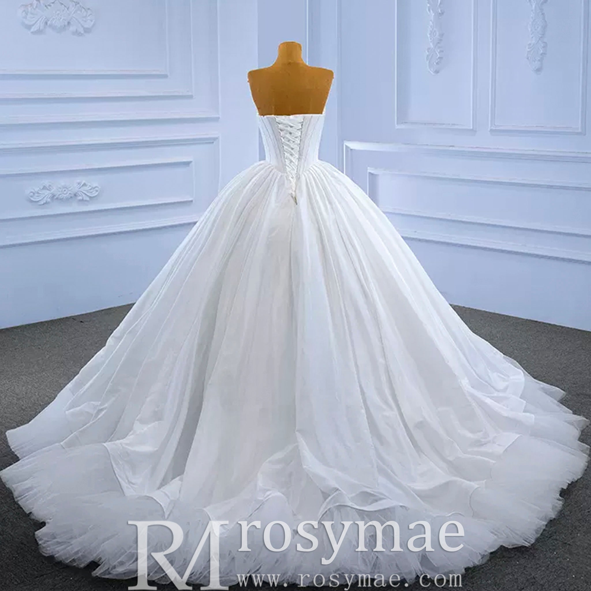 Puffy Skirt Ball Gown Wedding Dress Strapless Corset Bridal Gown - Rosymae