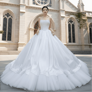 Puffy Skirt Ball Gown Wedding Dress Strapless Corset Bridal Gown - Rosymae