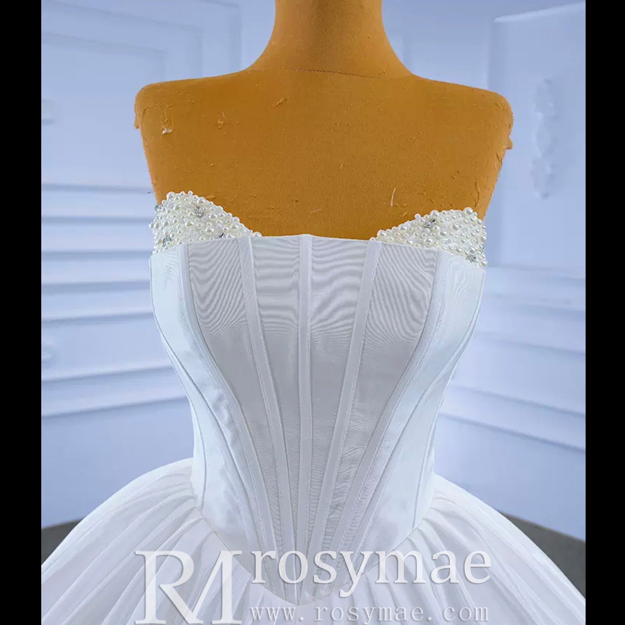 Puffy Skirt Ball Gown Wedding Dress Strapless Corset Bridal Gown - Rosymae