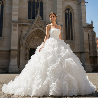 Classic Big Skirt Wedding Dress Strapless Ball Gown Bridal Gown