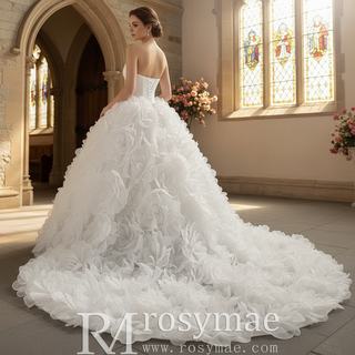 Classic Big Skirt Wedding Dress Strapless Ball Gown Bridal Gown