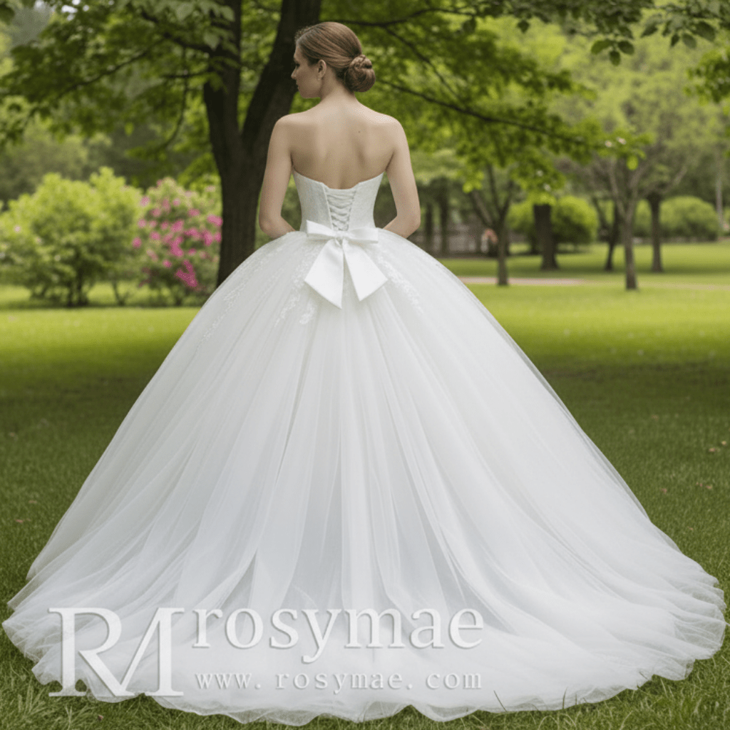 Puffy Skirt Strapless Ball Gown Bridal Wedding Dress for Women - Rosymae