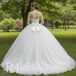 Puffy Skirt Strapless Ball Gown Bridal Wedding Dress for Women - Rosymae