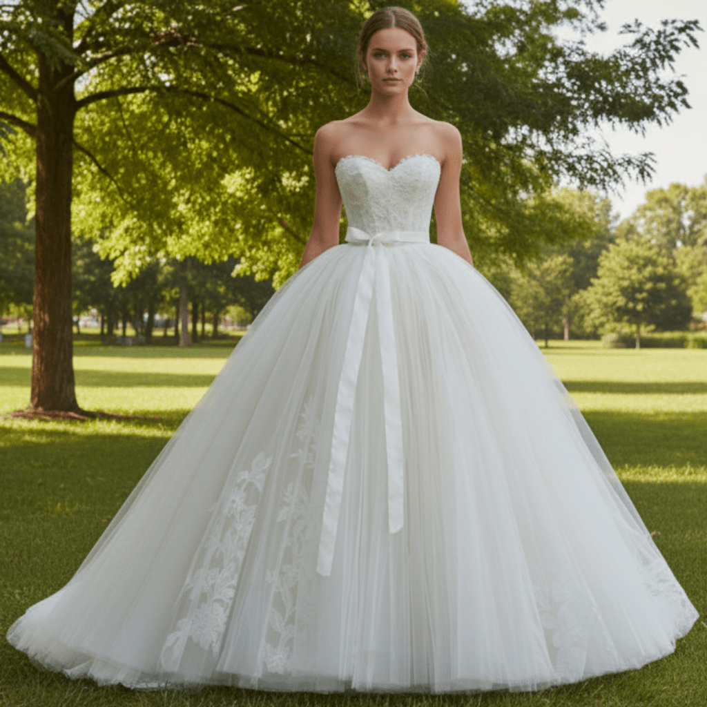 Puffy Skirt Strapless Ball Gown Bridal Wedding Dress for Women - Rosymae