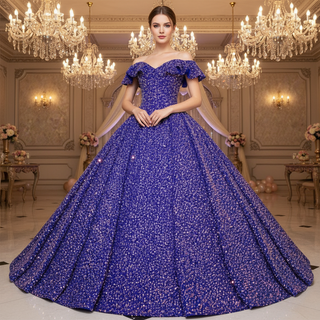 Fashion Sequins Ball Prom Gowns Floor Length Quinceanera Dress