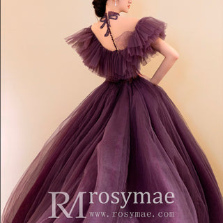 Boho Off the Shoulder Purple Wedding Dress for Women