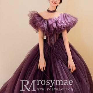 Boho Off the Shoulder Purple Wedding Dress for Women