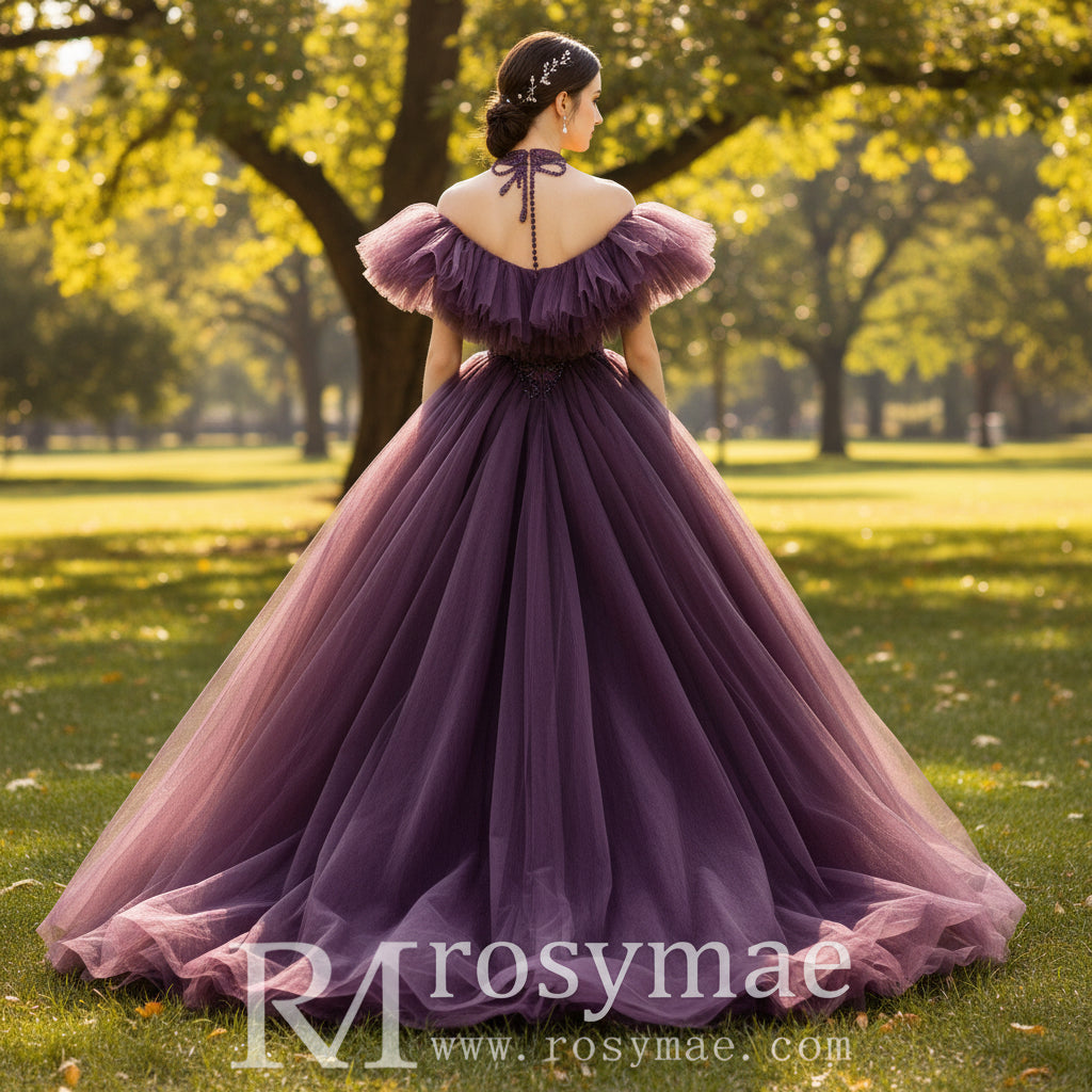 Boho Off the Shoulder Purple Wedding Dress for Women Rosymae Boho Off the Shoulder Purple Wedding Dress for Women Rosymae