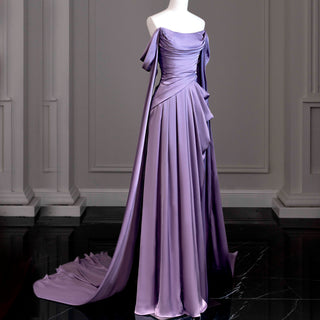 Off the Shoulder Long Purple Prom Dress with Cape