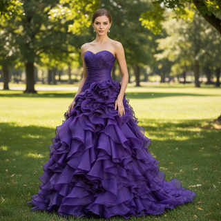 Strapless Ball Gown Layered Ruffle Wedding Dress with Sweetheart
