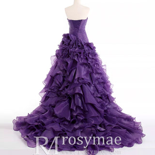 Strapless Ball Gown Layered Ruffle Wedding Dress with Sweetheart