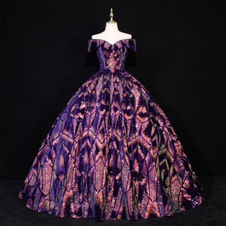 Purple Sequins Off The Shoulder Ball Gown Quinceanera Dresses - Rosymae