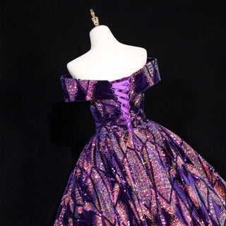 Purple Sequins Off The Shoulder Ball Gown Quinceanera Dresses - Rosymae