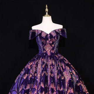 Purple Sequins Off The Shoulder Ball Gown Quinceanera Dresses - Rosymae