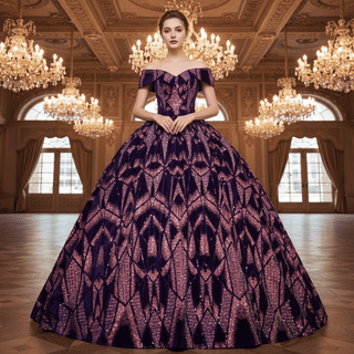 Purple Sequins Off The Shoulder Ball Gown Quinceanera Dresses - Rosymae