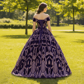 Purple Sequins Off The Shoulder Ball Gown Quinceanera Dresses - Rosymae