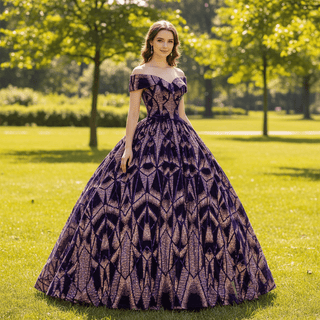 Purple Sequins Off The Shoulder Ball Gown Quinceanera Dresses - Rosymae