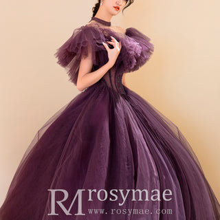 Boho Off the Shoulder Purple Wedding Dress for Women