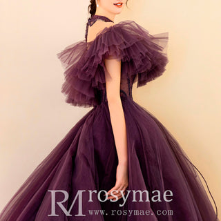 Boho Off the Shoulder Purple Wedding Dress for Women