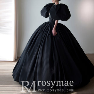 Sexy Ball Gown Black Wedding Dress with Short Puffy Sleeves