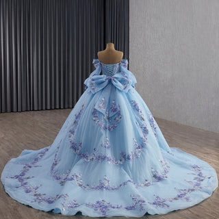 Quinceañera Dress with Corset Boning Glitter Tulle Skirt & Removable Sleeves - Rosymae