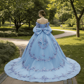 Quinceañera Dress with Corset Boning Glitter Tulle Skirt & Removable Sleeves - Rosymae