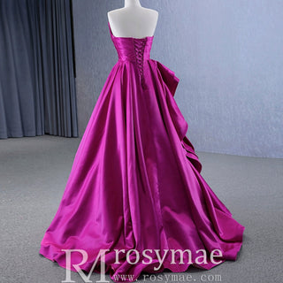 Quinceanera Gown Ruffle Long Evening Party Dress with Asymmetrical Neck - Rosymae