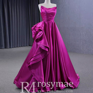 Quinceanera Gown Ruffle Long Evening Party Dress with Asymmetrical Neck - Rosymae