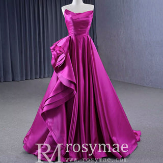 Quinceanera Gown Ruffle Long Evening Party Dress with Asymmetrical Neck - Rosymae