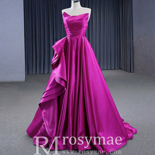 Quinceanera Gown Ruffle Long Evening Party Dress with Asymmetrical Neck - Rosymae