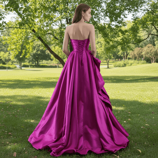 Quinceanera Gown Ruffle Long Evening Party Dress with Asymmetrical Neck - Rosymae