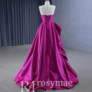 Quinceanera Gown Ruffle Long Evening Party Dress with Asymmetrical Neck - Rosymae